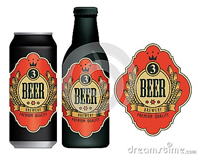 Vector beer label on beer can and bottle Vector Illustration