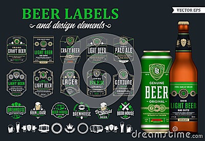 Vector beer labels, badges, icons and design elements Vector Illustration