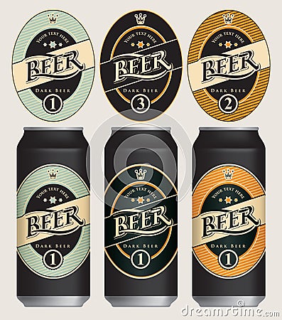 Vector beer labels for three beer cans. Vector Illustration