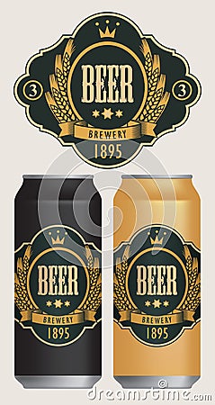 Vector beer labels for two beer cans. Vector Illustration