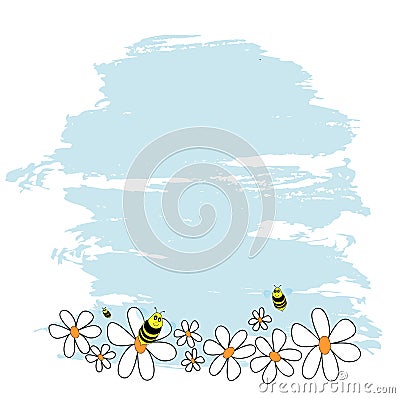 Bees and daisies Vector Illustration