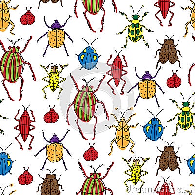 Vector beetles and bugs seamless repeat pattern design background. Digital Textile Print Vector Illustration