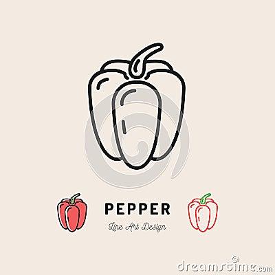 Vector Bell Pepper icon Vegetables logo. Thin line art design Vector Illustration