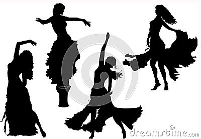 Vector belly dancing black woman silhouette on white Vector Illustration