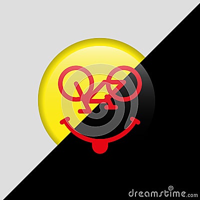 Vector Bicycle Emoji. Bike Smile, Emoticon or Smiling Face. 3D Yellow Badge and Black Backround. I Love Cycling Concept Vector Illustration