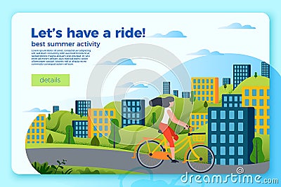 Vector bicycle ride banner template with girl Vector Illustration