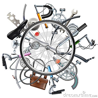 Vector Bicycle Spares Concept with Wheel Vector Illustration