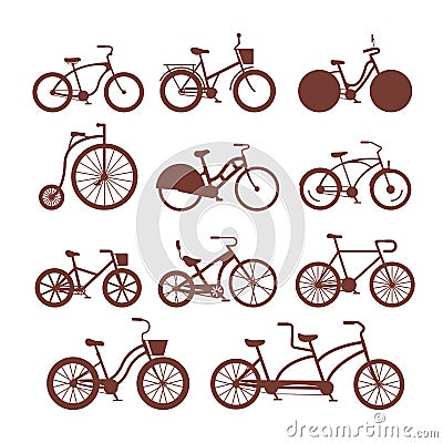 Vector bicycles vintage style old bike transport retro ride vehicle summer cycle transportation illustration Vector Illustration