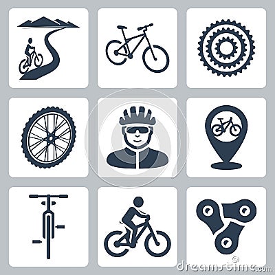 Vector bicycling, cycling icons set Vector Illustration