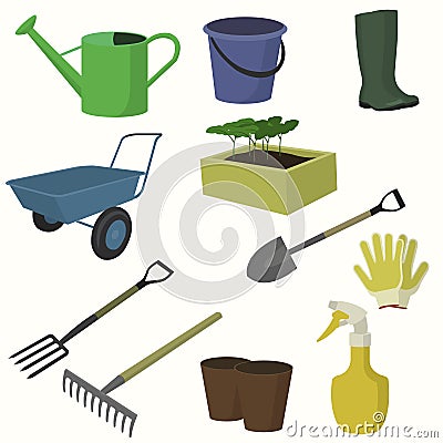 Vector big collection of gardening tools. Vector Illustration