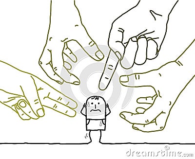 Big Hands with Cartoon Character - Aggression and Paranoia Vector Illustration