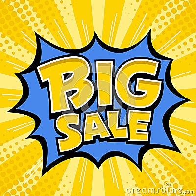 Vector Big sale banner yellow message blue star and yellow Vector Illustration