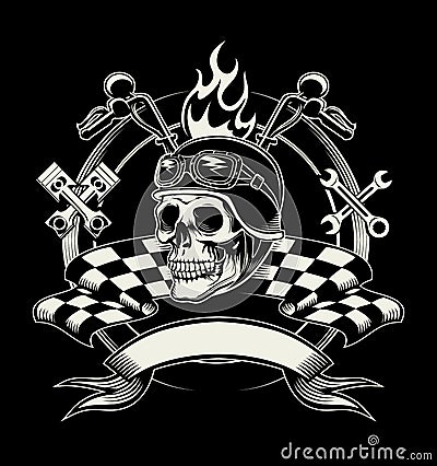 Vector biker emblem with skull or dead motorcycle Vector Illustration