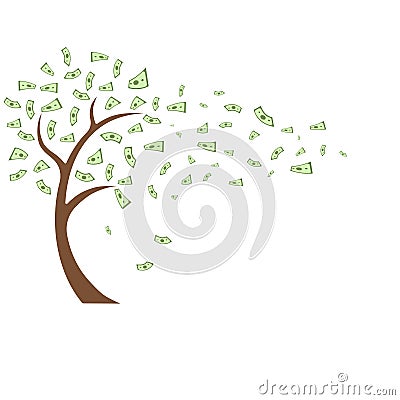 Vector of bills on a tree flying and falling Vector Illustration