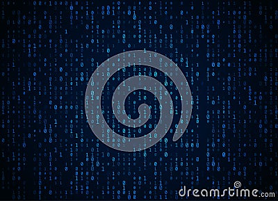 Vector binary code dark blue background. Big data and programming hacking, deep decryption and encryption, computer streaming Vector Illustration