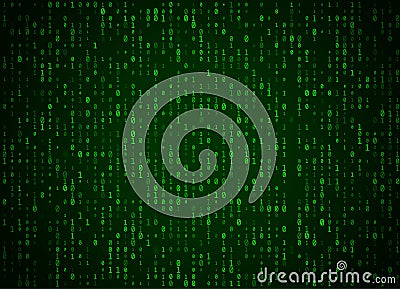 Vector binary code green background. Big data and programming hacking, deep decryption and encryption, computer streaming numbers Vector Illustration