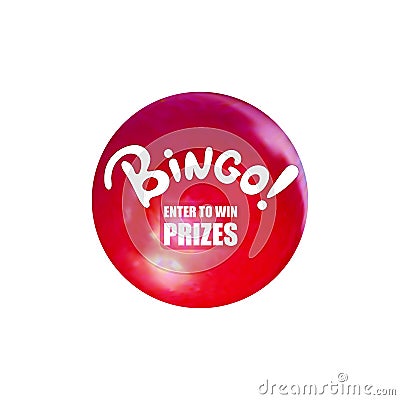 Vector Bingo Ball, Relistic Lottery Ball and Cartoon Word, Enter to Win Prizes Button, Illustration. Vector Illustration