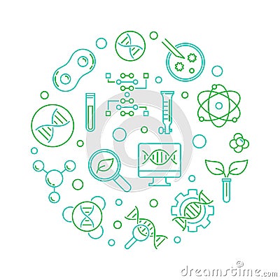 Vector Biotechnology or Biotech green line round illustration Vector Illustration