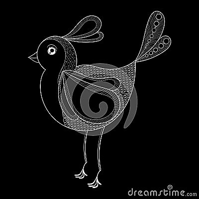 Vector Bird. Coloring page with zentangled bird. Hand drawn patterned Exotic bird, artistically decorative bird for adult snti st Vector Illustration