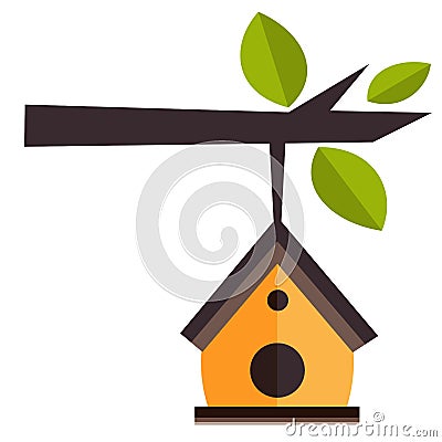 Or Bird House hanging from a tree branch Stock Photo