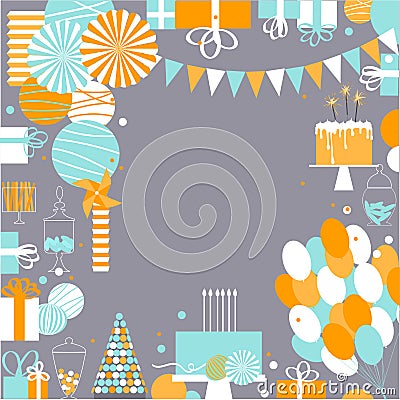 Vector birthday background. Garlands,paper Pom Poms, confetti, g Vector Illustration