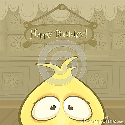 Vector Birthday card with funny chick Vector Illustration