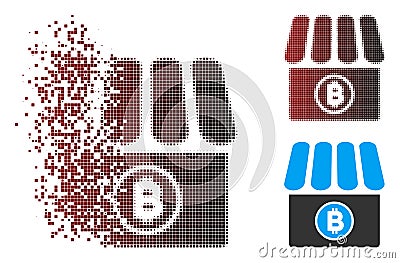 Dust Pixel Halftone Bitcoin Store Icon Vector Illustration