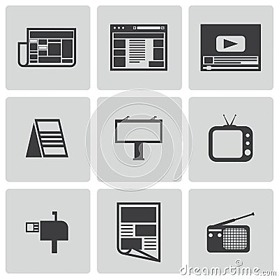 Vector black advertisement icons set Vector Illustration