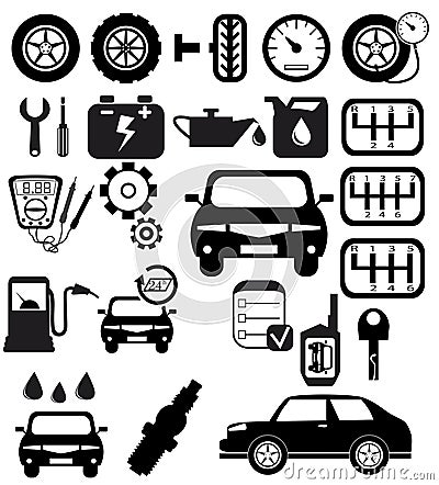 Vector black auto icons set Vector Illustration