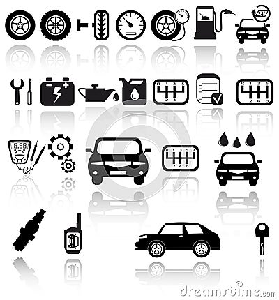 Vector black auto icons set Vector Illustration