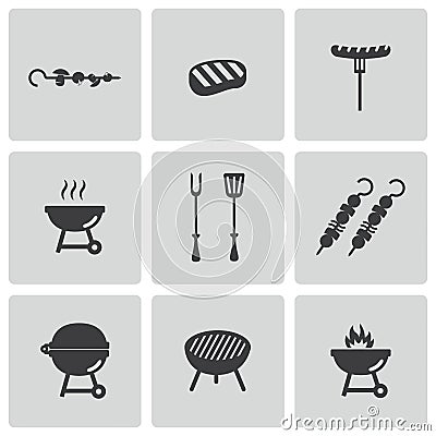 Vector black barbecue icons set Vector Illustration