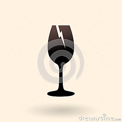 Vector Black Basic Silhouette Icon - Broken Wine Glass. Sign for Fragile Package Vector Illustration