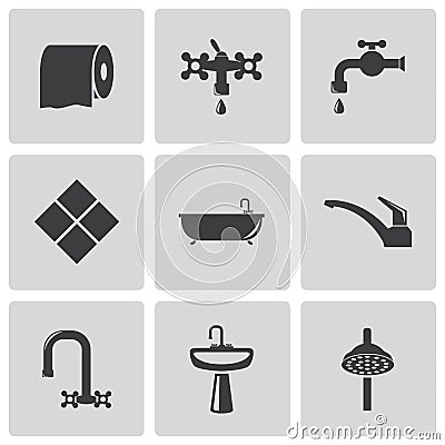 Vector black bathroom icons set Vector Illustration