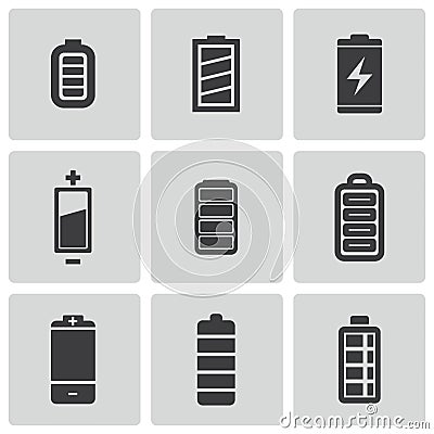 Vector black battery icons set Stock Photo