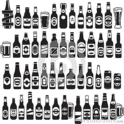 Vector black beer bottles icons set Vector Illustration