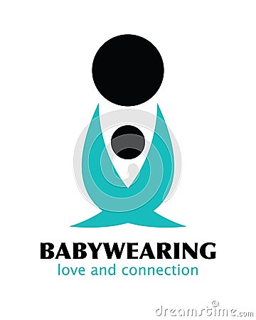 Vector Black and Blue Babywearing Symbol With Parent Carrying Baby In a Sling. Icon Style. Love, connection concept. Vector Illustration