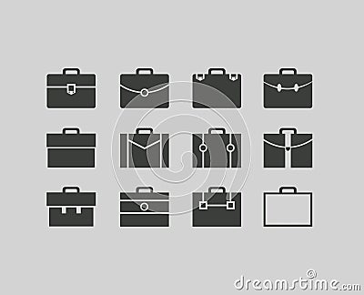 Vector black briefcase icons set background Vector Illustration