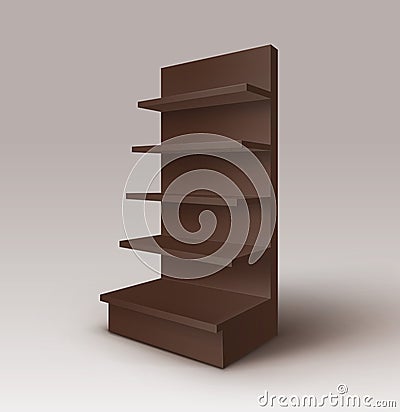 Vector Black Brown Empty Exhibition Trade Stand Shop Rack with Shelves Storefront on Background Vector Illustration