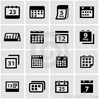 Vector black calendar icon set Vector Illustration