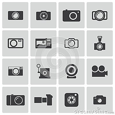 Vector black camera icons set Vector Illustration