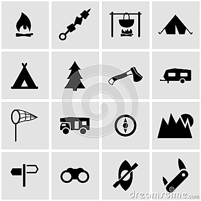 Vector black camping icon set Stock Photo