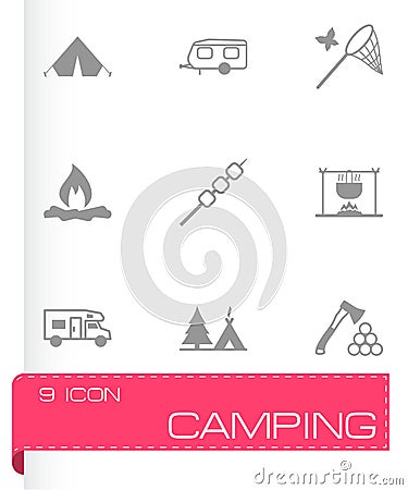 Vector black camping icons set Vector Illustration