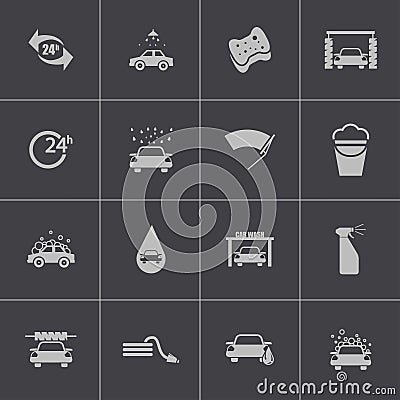 Vector black car wash icons set Vector Illustration