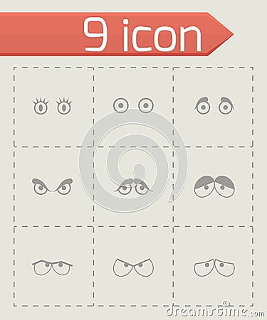 Vector black cartoon eyes icons set Vector Illustration