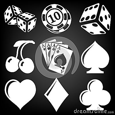 Vector black casino icons set Vector Illustration