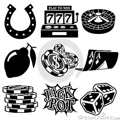 Vector black casino icons set Vector Illustration