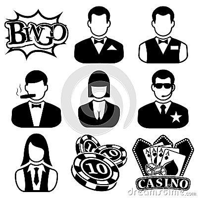 Vector black casino icons set Vector Illustration