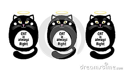 Vector Black Cat in Cartoon Style. 5 Vector Illustration