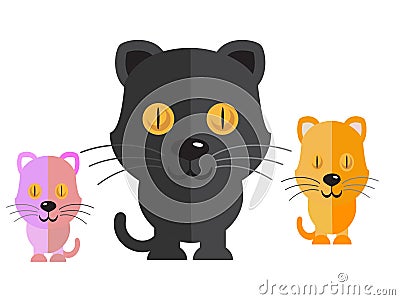 Vector black cat and cute cat on a white background Stock Photo