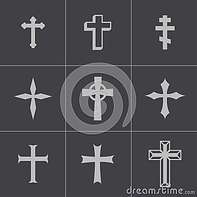Vector black christia crosses icons set Stock Photo